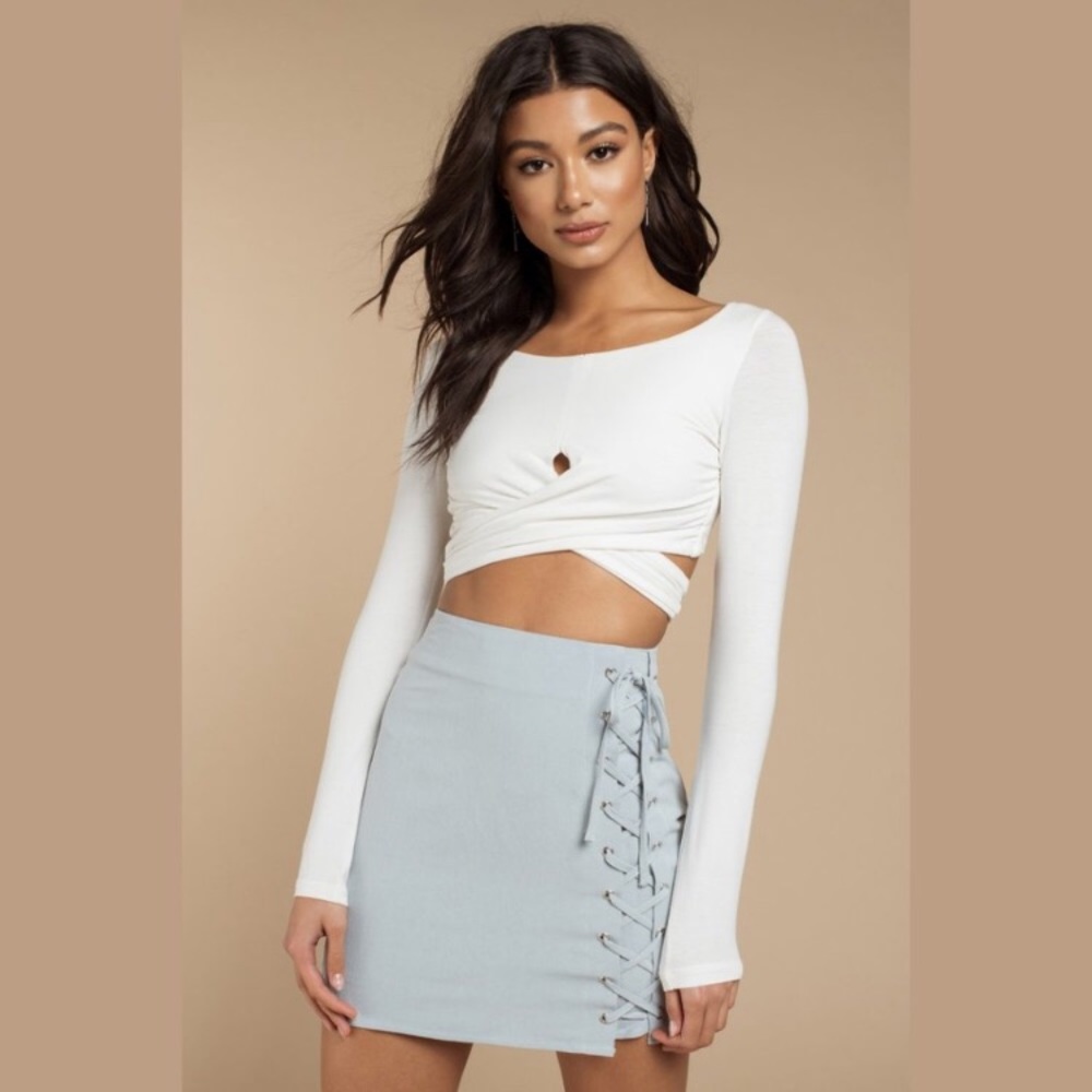 NWT Tobi Mini Skirt Blue/Gray Color With Lace Up Detail